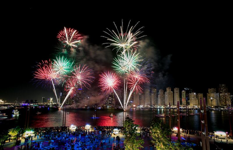 Fireworks blast off into the night sky in Dubai to celebrate Kuwait's National Day.