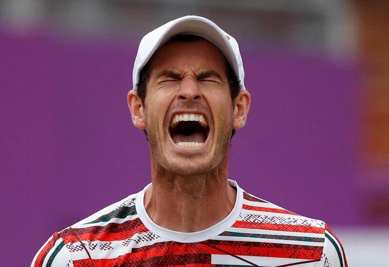 Britain's Andy Murray reacts during his 6-3, 6-3 quarter-final defeat to Italian Matteo Berrettini at Queen's in London. Reuters