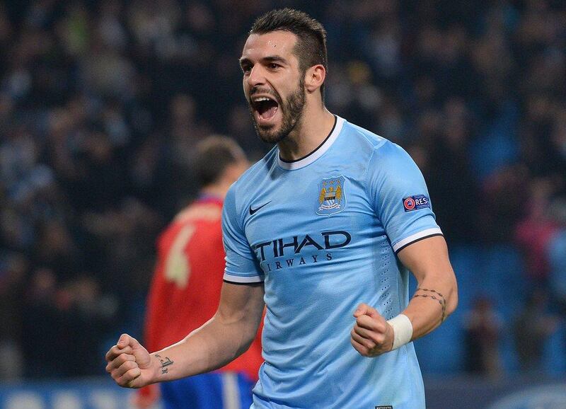 Alvaro Negredo, pictured during his first season with Manchester City in 2013, is set to make his Al Nasr debut on Friday - three days after joining the club. AFP
