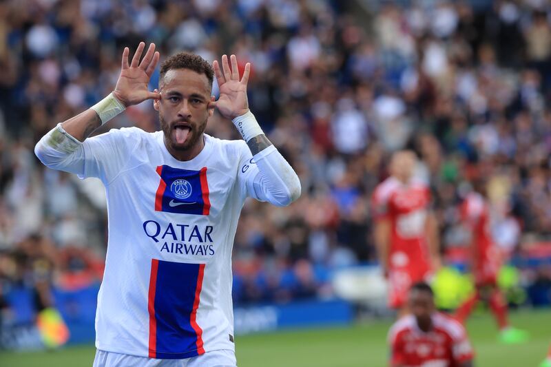 Neymar celebrates after scoring. EPA