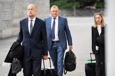 epa08667629 Former Fifa general secretary Jerome Valcke, center, and his lawyers arrive at the Federal Criminal Court in Bellinzona, Switzerland, 14 September 14, 2020. Valcke is accused of qualified disloyalty and incitement, falsification of documents and passive bribery. The Office of the Attorney General of Switzerland opened the proceedings in March 2017.  EPA/Francesca Agosta