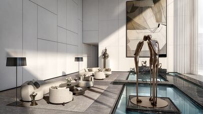A rendering of the lobby of Louvre Abu Dhabi Residences by Aldar. Photo: Aldar