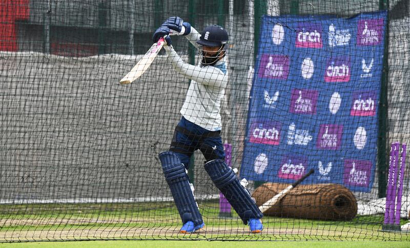 Moeen Ali of England bats in the nets. Getty 