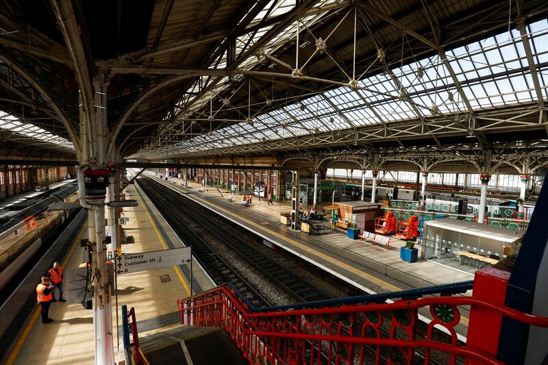 An almost deserted Preston Station, in north-west England, on the first day of a national rail strike. Reuters