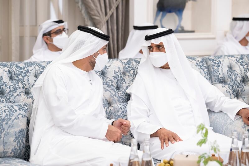Sheikh Mohamed bin Hamad, Private Affairs Adviser in the Ministry of Presidential Affairs, and Sheikh Nahyan bin Mubarak.