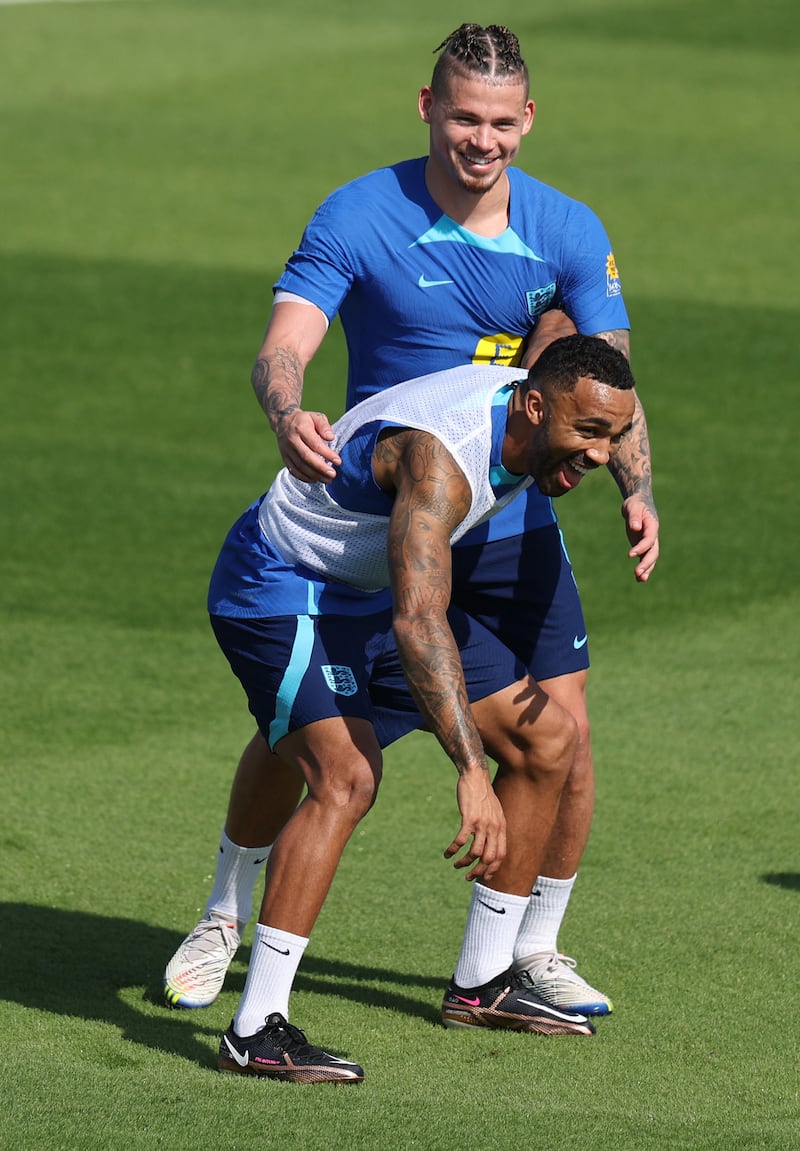 England's Callum Wilson and Kalvin Phillips. Reuters