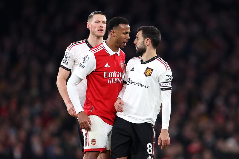 Gabriel 7: Slight slackness early on when he allowed a hopeful Lisandro Martinez long ball across th box that resulted in Ramsdale’s coming together with Fernandes. Keane v Vieira-esque head-to-head ‘discussion’ with th Portuguese midfielder in a game that was throwback to that era. Getty