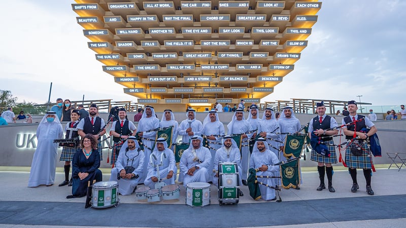 The Scottish Association Dubai Pipe Band played a special collaborative performance with Dubai Police Band at Expo 2020 Dubai.