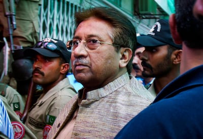 FILE - In this Saturday, April 20, 2013 file photo, Pakistan's former President and military ruler Pervez Musharraf arrives at an anti-terrorism court in Islamabad, Pakistan A lawyer said Tuesday, March 10, 2015 that a Pakistani court has issued arrest warrants for Musharraf in a case related to the death of a radical cleric. (AP Photo/Anjum Naveed, File)