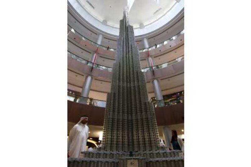 A Burj Khalifa model, built with Lego pieces, is unveiled at Dubai Mall. Pawan Singh / The National