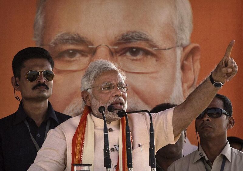 BJP leader Narendra Modi during his speech at a rally. Kevin Frayer/Getty Images