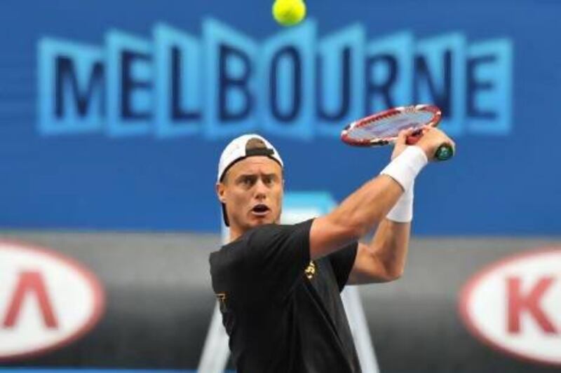 Australia's Lleyton Hewitt practises in Melbourne.