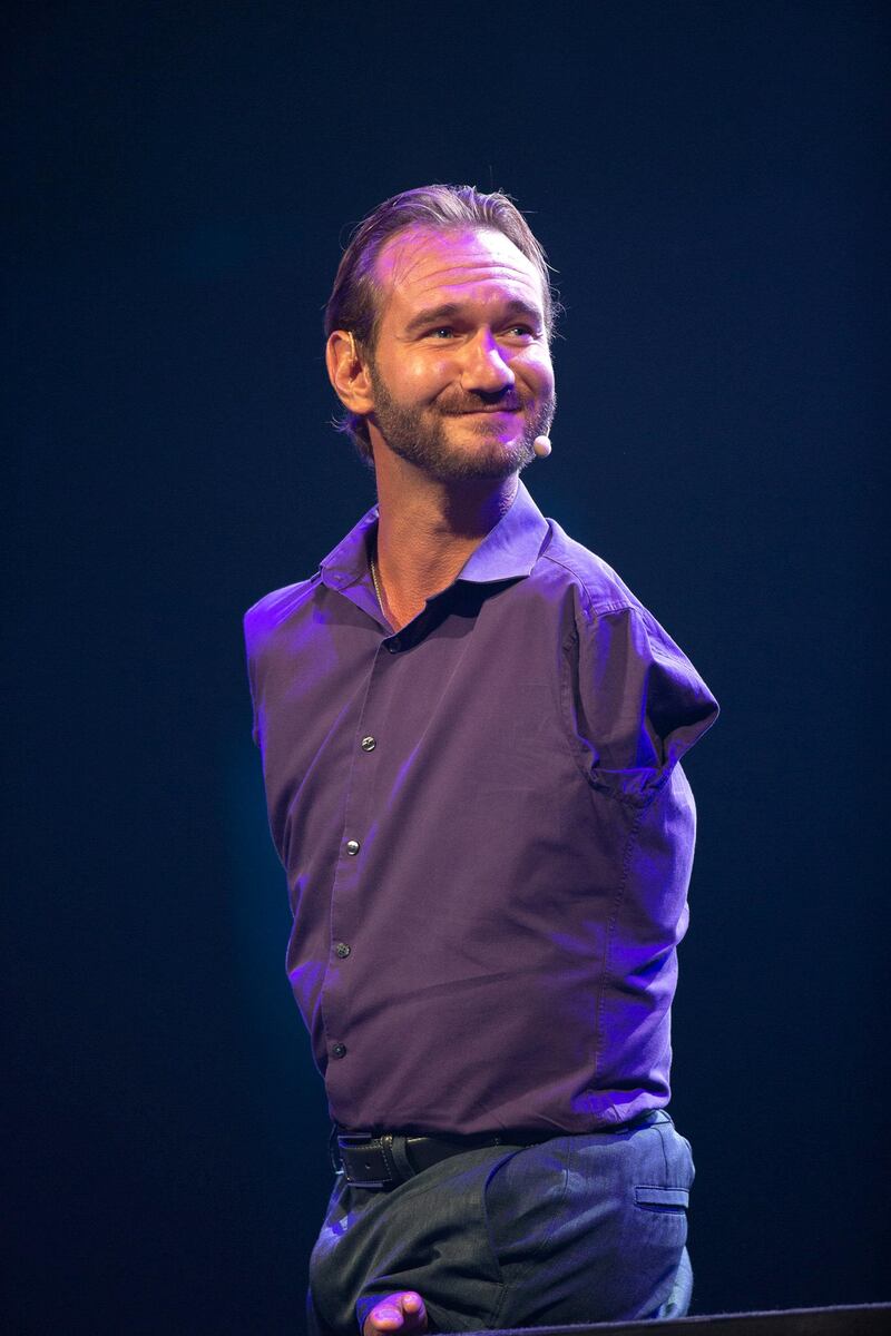 Nick Vujicic on stage during a motivational speech at Dubai's Coca-Cola Arena this week. Courtesy Najahi Events