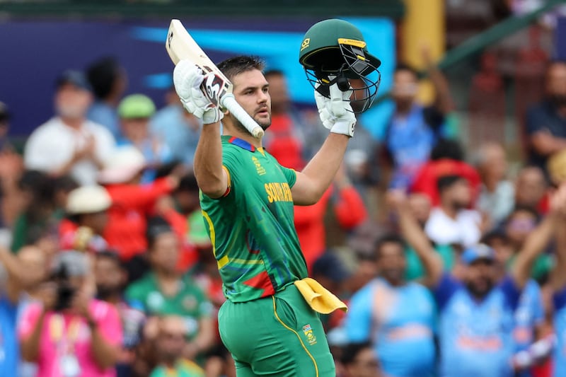 Rilee Rossouw acknowledges the crowd after his dismissal. AFP