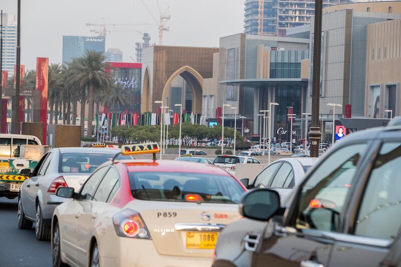 DUBAI, UNITED ARAB EMIRATES, 17 JULY 2015. Car traffic into Dubai Mall during the first day of Eid. (Photo: Antonie Robertson/The National) Journalist: Standalone. Section: National. *** Local Caption ***  AR_1707_Eid_Traffic-16.JPG