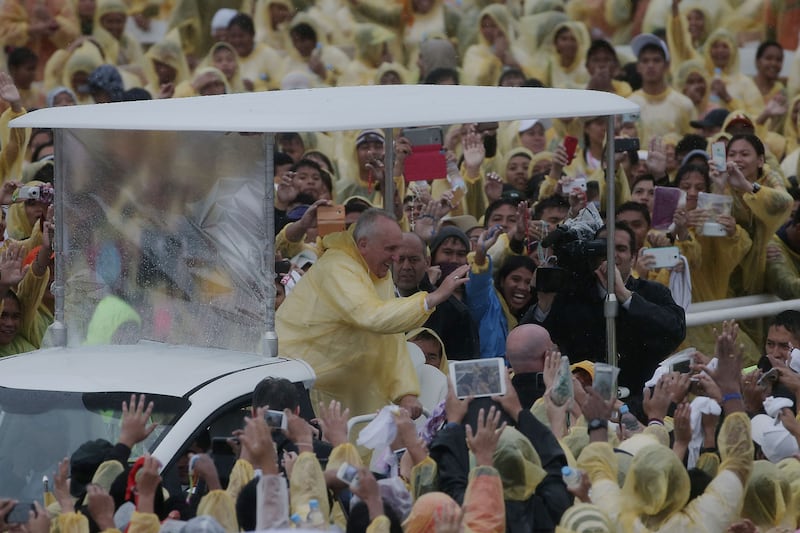 Pope Francis after conducting mass at Tacloban Airport in the Philippines, January 2015. Getty Images