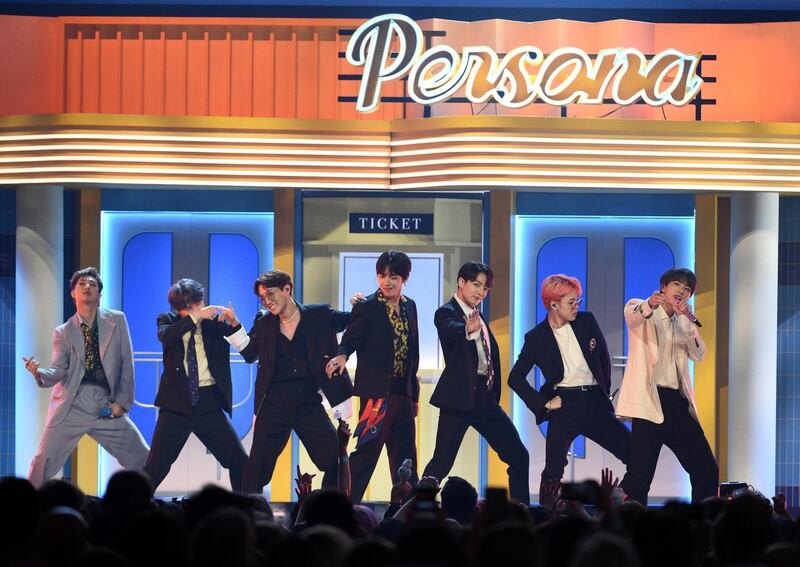 BTS perform "Boy With Luv" at the Billboard Music Awards on Wednesday, May 1, 2019, at the MGM Grand Garden Arena in Las Vegas. (Photo by Chris Pizzello/Invision/AP)