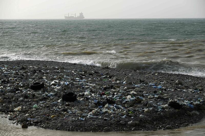 Garbage litters the shore of Zouk Mikael, north of the Lebanese capital Beirut, on January 22, 2018. Joseph Eid / AFP