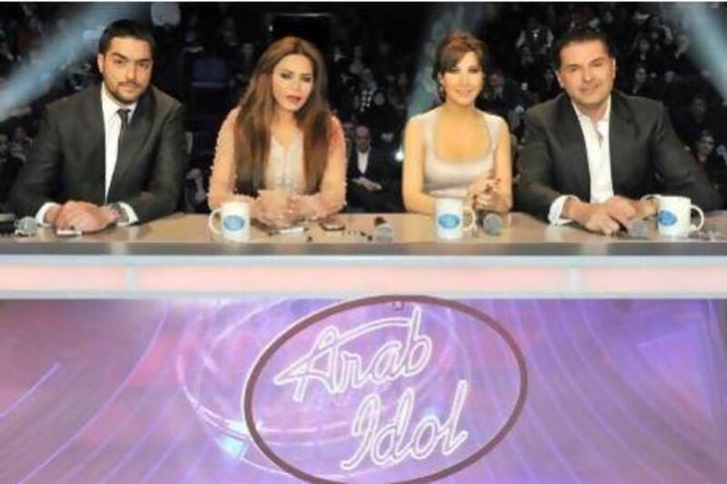 The judges for the 2013 Arab Idol: Hassan El Shafel, left, Ahlam, Nancy Ajram and Ragheb Alama. Courtesy MBC