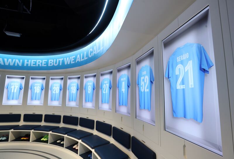 Sergio Aguero and other star players' shirts on display. 