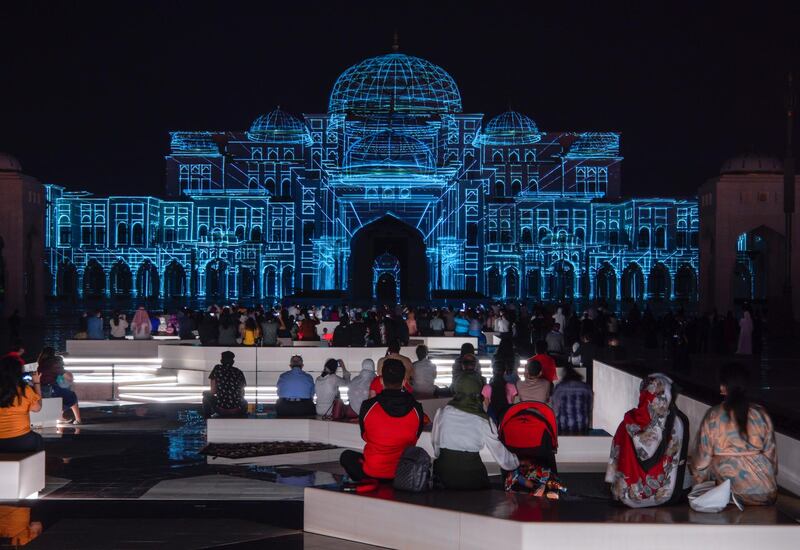 Abu Dhabi, United Arab Emirates, December, 1, 2020.  The 49th UAE National Day celebrations at Qasr Al Watan.  Projector show, Palace in Motion, Colors of the UAE.
Victor Besa/The National
Section:  National News