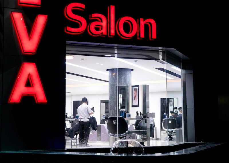 DUBAI, UNITED ARAB EMIRATES. 12 MAY 2020. 
Men’s salon in Al Rigga Street.
(Photo: Reem Mohammed/The National)

Reporter:
Section: