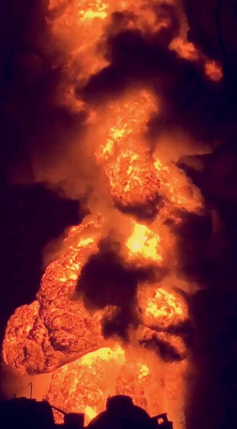 Flames are seen after an explosion at an oil pipeline in Buri village, Bahrain, in this still image taken from a November 10, 2017 video from social media. Zainab Salman/via REUTERS  SOURCE PICTURE IS COMING FROM /via REUTERS THIS IMAGE HAS BEEN SUPPLIED BY A THIRD PARTY. MANDATORY CREDIT.NO RESALES. NO ARCHIVES