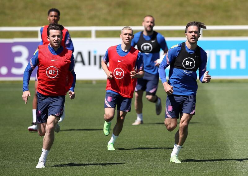 Left to right: Ben Chilwell, Phil Foden and Jack Grealish. PA