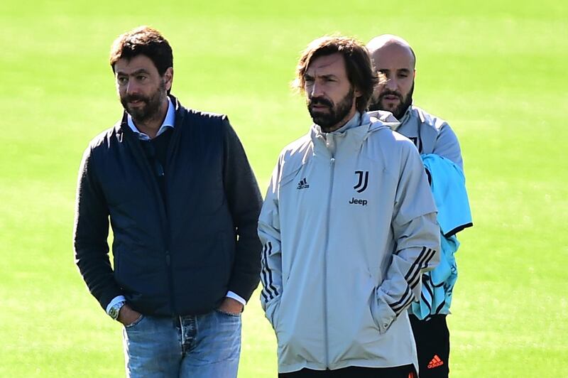 Juventus manager Andrea Pirlo with club president Andrea Agnelli. Reuters