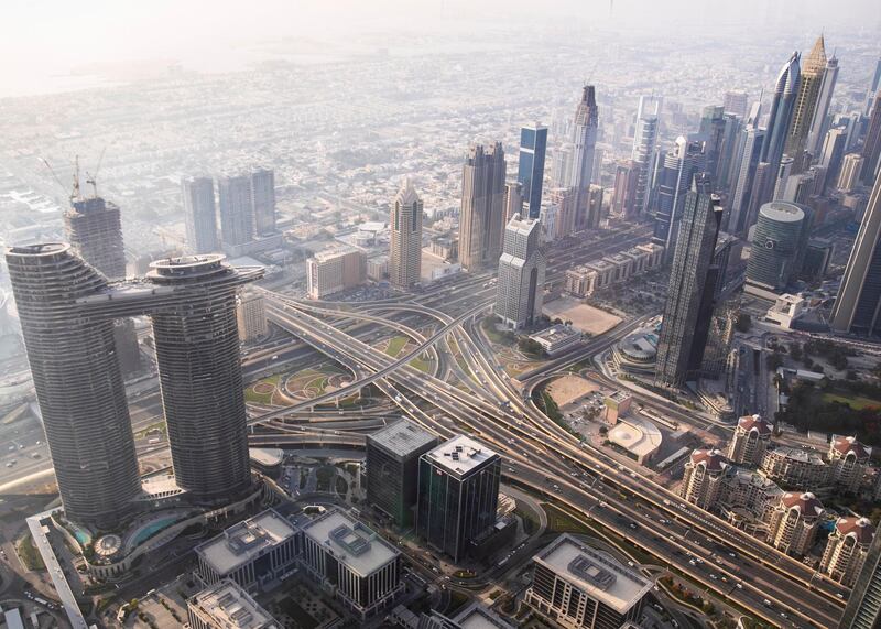 DUBAI, UNITED ARAB EMIRATES. 11 JUNE 2020. 
Dubai’s skyline seen from At The Top, Burj Khalifa. (Photo: Reem Mohammed/The National)

Reporter:
Section:
