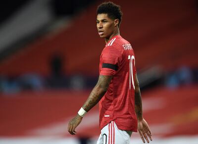 Manchester United's English striker Marcus Rashford during the UEFA Champions league group H football match between Manchester United and Istanbul Basaksehir at Old Trafford stadium in Manchester, north west England, on November 24, 2020. / AFP / Oli SCARFF                          
