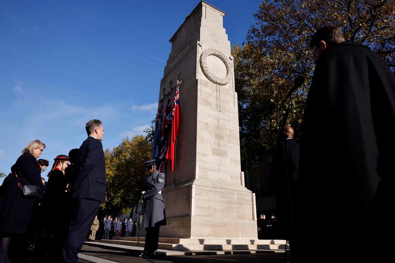 A two-minute silence is observed at The Cenotaph in central London. AFP
