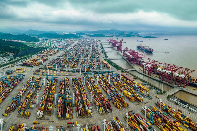 Shipping containers stacked at Zhoushan port in Ningbo, in China's eastern Zhejiang province. AFP