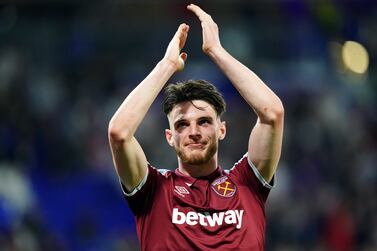 File photo dated 14-04-2022 of West Ham United's Declan Rice, whose consistency drew admiring looks from bigger Premier League rivals, and Hammers' fans fear a battle to keep hold of their 23-year-old driving force. Issue date: Friday May 20, 2022.