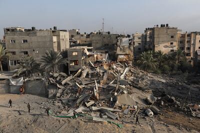 A scene of destruction in a residential area of Khan Younis in the southern Gaza Strip on Tuesday. Reuters