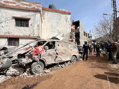 A damaged vehicle at the site of the strike in Habariyeh, southern Lebanon. EPA