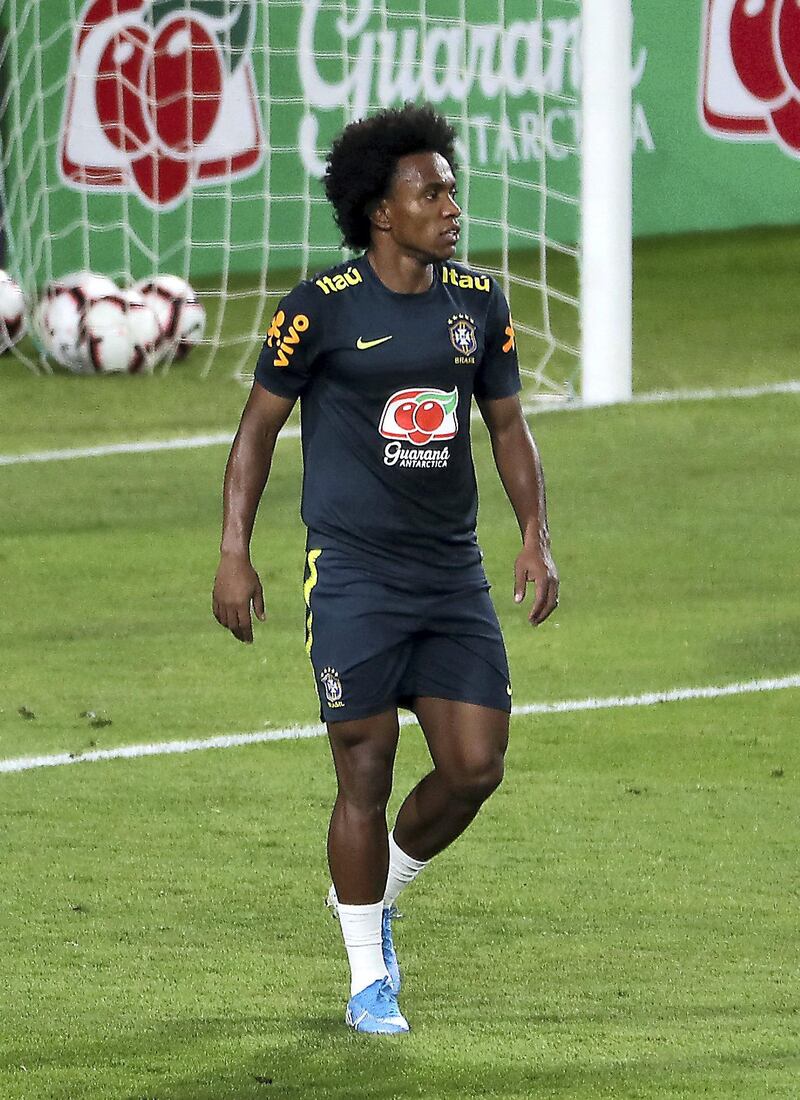 
ABU DHABI, UNITED ARAB EMIRATES , Nov 12  – 2019 :- Willian during the training session of Brazil football team at the Al Nahyan stadium in Abu Dhabi. ( Pawan Singh / The National )  For Sports. Story by Amith
