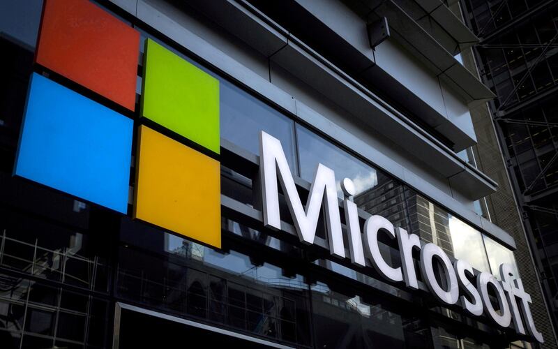 FILE PHOTO: A Microsoft logo is seen on an office building in New York City, U.S. on July 28, 2015. REUTERS/Mike Segar/File Photo