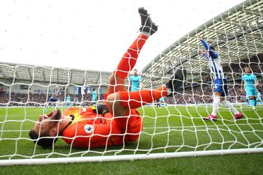 Tottenham Hotspur goalkeeper Hugo Lloris screams out in agony after injuring his arm against Brighton on Saturday. Getty