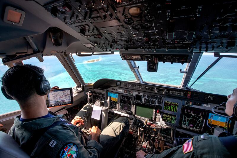 US Coast Guard pilots patrol the Florida Straits near Miami, where there has reportedly been an increase in migration from the Bahamas and Cuba. EPA