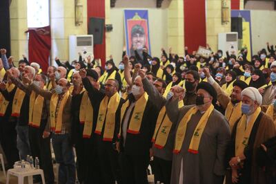 Hezbollah supporters commemorate their annual Martyrs' Day in Nabatieh, Lebanon, on Thursday. Reuters