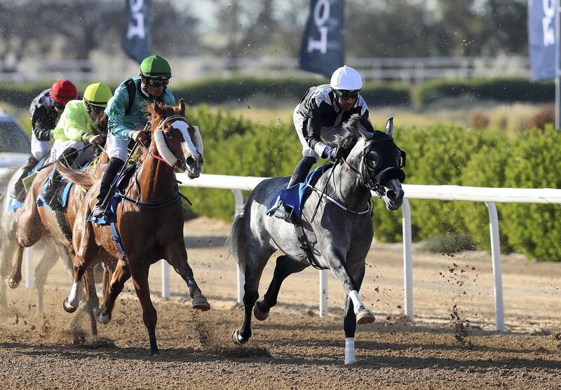 Sharjah, United Arab Emirates - Reporter: Amith Passela: Af Momtaz ridden by Saif Al Balushi wins the GCC Cup during The Gulf Cup in Sharjah. Saturday, February 15th, 2020. Sharjah Equestrian Club, Sharjah. Chris Whiteoak / The National