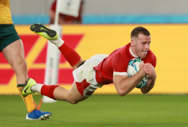 Gareth Davies of Wales goes over to score his team's second try. Getty