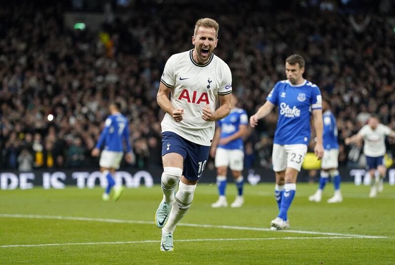 Tottenham's Harry Kane celebrates scoring in the 2-0 Premier League win against Everton at Tottenham Hotspur Stadium on October 15, 2022. PA