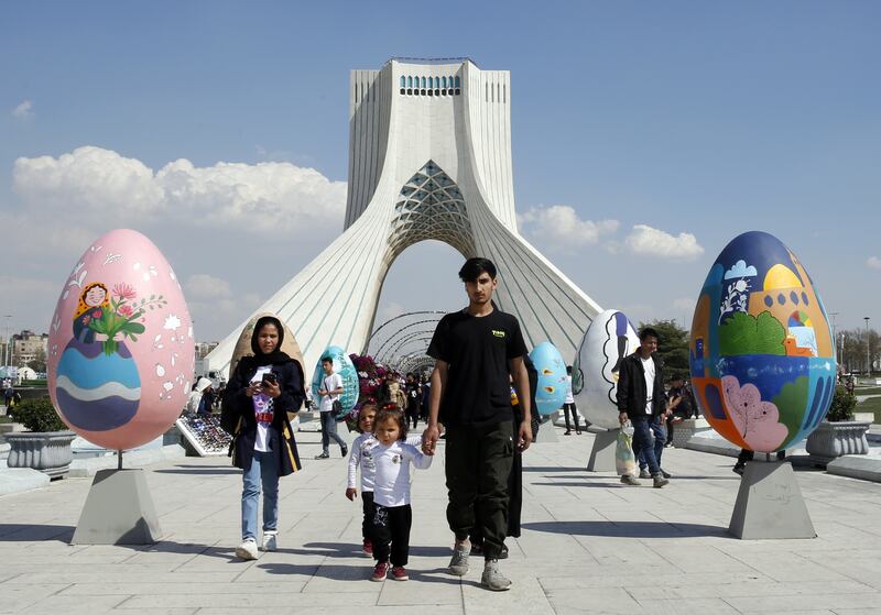 Egg-shaped decorations, a symbol of Nowruz, or the Persian New Year, at Azadi Square in Tehran, Iran. EPA