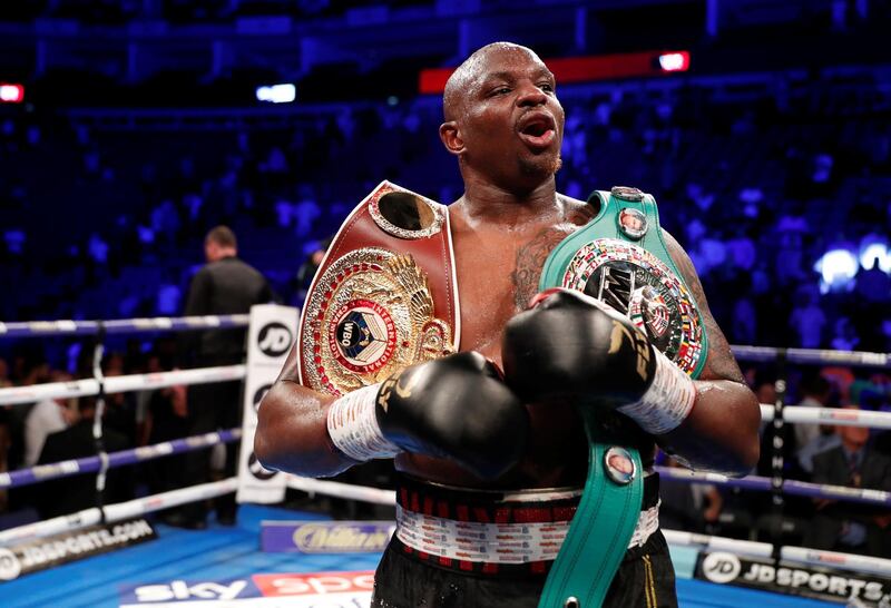 Dillian Whyte celebrates after winning the fight. Reuters