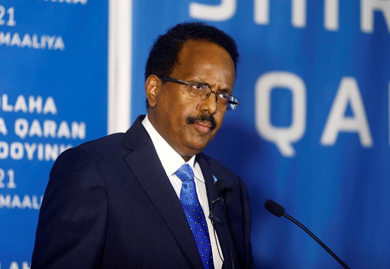 Somalia's President Mohamed Abdullahi Mohamed addresses delegates at the Somali election negotiation in Mogadishu, Somalia earlier this year. Reuters