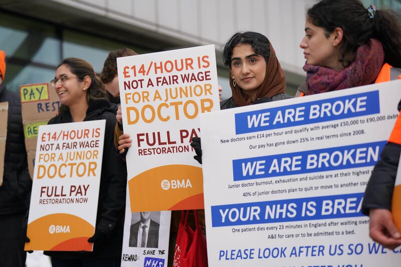 Junior doctors stage a protest over pay in London. PA