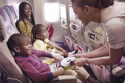 Activity packs and games can help keep children busy on a long-haul flight. Courtesy Emirates