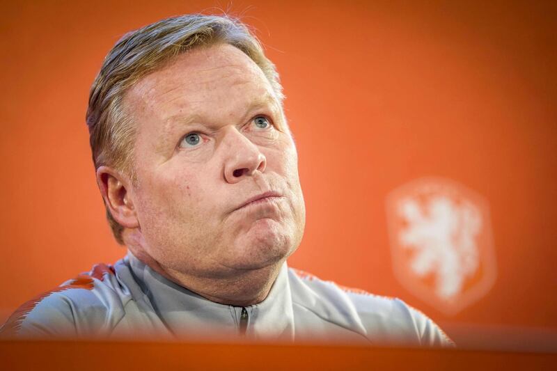 Dutch national football team's coach Ronald Koeman looks on during a press conference ahead to the European Championship qualifying game against Northern Ireland on November 12, 2019  In Zeist.  Netherlands OUT
 / AFP / ANP / Jerry LAMPEN
